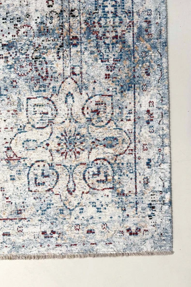 Pastel Home Vintage Mavi Şönil Halı Kilim Yolluk Kaymaz Saçaklı Yıkanabilir Salon Oturma Yatak Odası Mutfak - 3