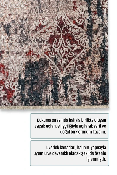 Pastel Home Tasarım Bej Gri Şönil Halı Kilim Yolluk Kaymaz Saçaklı Yıkanabilir Salon Mutfak Koridor Yatak Odası - Resim 3