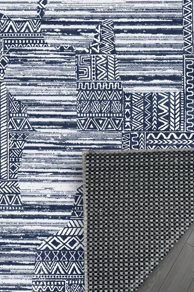 Pastel Home Kaşmir doku yumuşak kaymaz pamuk taban oturma odası salon mutfak koridor mavi lacivert halı kilim - Resim 3