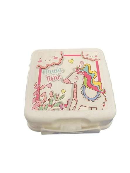 Beslenme Kutusu 4 Bölmeli Unicorn Beyaz Renk 1 Adet Yemek Saklama Kabı Beslenme Çantası