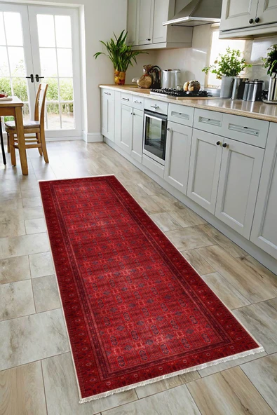 Pastel Home Tasarım Bordo Kırmızı Afgan Türkmen Şönil Halı Kilim Yolluk Kaymaz Yıkanabilir Salon Mutfak Koridor - Resim 6