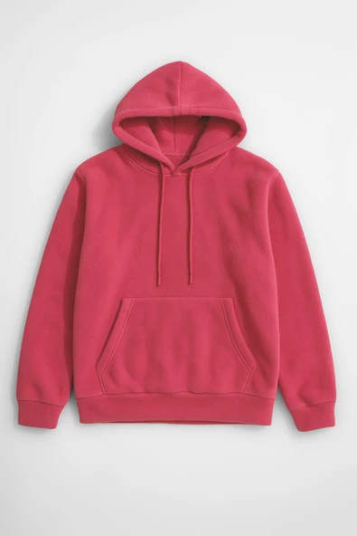 Kadın Kapüşonlu Cepli Mercan Polar Sweatshirt - Resim 2