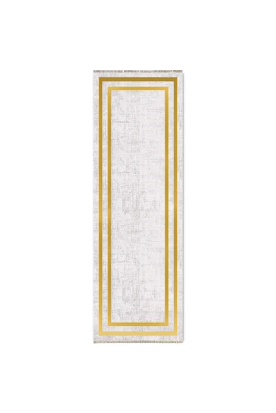 Pastel Home Siyah Çerçeveli Gri Şönil Halı Yolluk Kilim Salon Koridor Mutfak Kaymaz Yıkanabilir - Resim 12