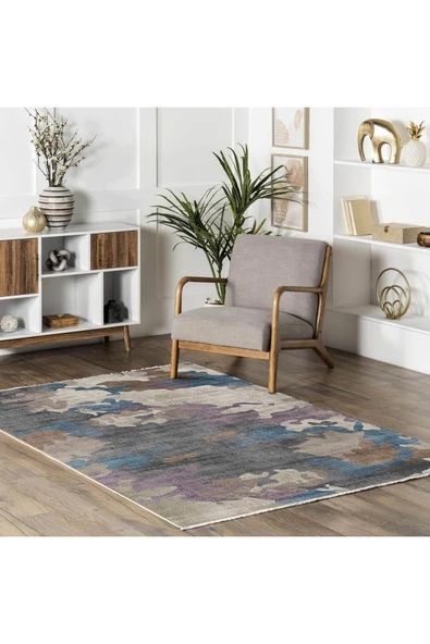 Pastel Home Mavi Mor Gri Abstract Şönil Halı Kilim Yolluk Yıkanabilir Kaymaz Salon Koridor Mutfak - Resim 5