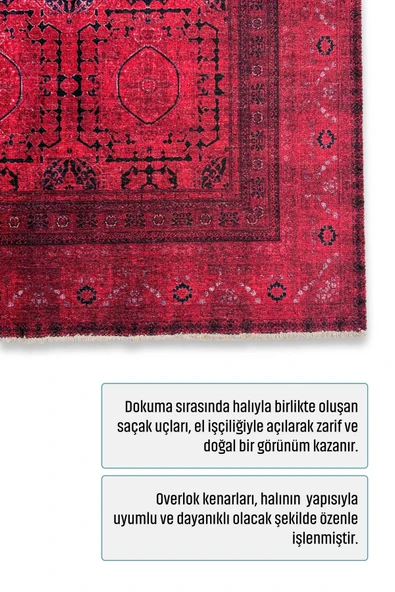 Pastel Home Tasarım Bordo Kırmızı Afgan Türkmen Şönil Halı Kilim Yolluk Kaymaz Yıkanabilir Salon Mutfak Koridor - Resim 3