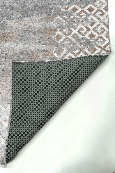 Pastel Home Sarı Gri Tasarım Şönil Halı Kilim Yolluk Kaymaz Yıkanabilir Saçaklı Salon Koridor Mutfak - 4