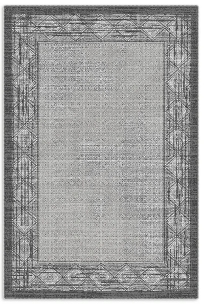 Pastel Home Gri Antrasit Çerçeveli Modern Şönil Halı Yolluk Kilim Salon Koridor Mutfak Kaymaz Yıkanabilir ürün görseli 1