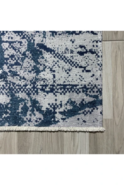 Pastel Home Abstract Mavi Şönil Halı Kilim Kaymaz Yıkanabilir Saçaklı Salon Oturma Odası Mutfa Koridor - 2