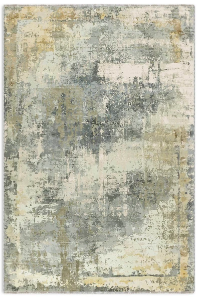 Pastel Home Sarı Gri Abstract Şönil Halı Kilim Yolluk Kaymaz Yıkanabilir Saçaklı Oturma Odası Mutfak Koridor