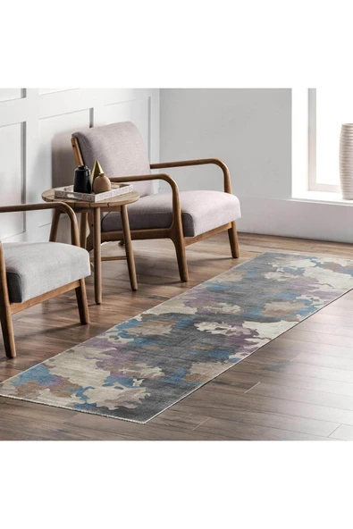 Pastel Home Mavi Mor Gri Abstract Şönil Halı Kilim Yolluk Yıkanabilir Kaymaz Salon Koridor Mutfak - Resim 7