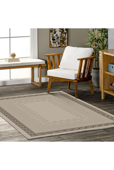 Pastel Home Etnik Bej Şönil Halı Kilim Yolluk Kaymaz Yıkanabilir Salon Mutfak Oturma Odası Koridor Yatak Odası - Resim 7