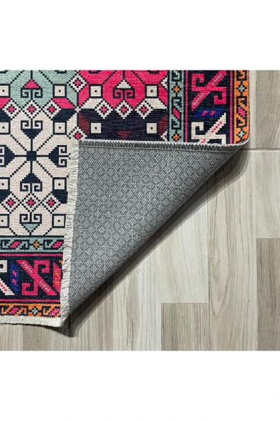 Pastel Home Turuncu Pembe Kahve Etnik Şönil Halı Kilim Yolluk Kaymaz Yıkanabilir Kordidor Mutfak Yatak Odası - 3