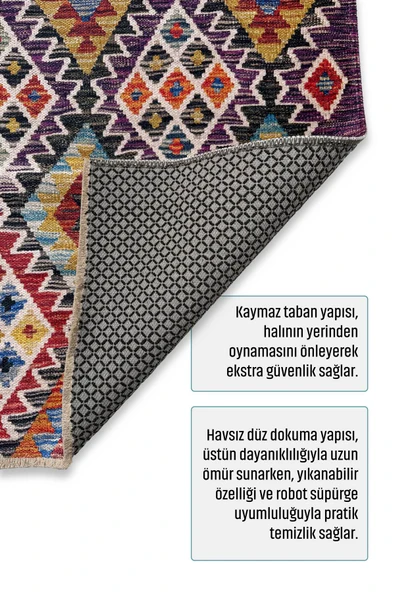 Pastel Home Renkli Anadolu Kilim Şönil Halı Yolluk Yıkanabilir Saçaklı Kaymaz Mutfak Koridor Oturma Yatak Odası - 4