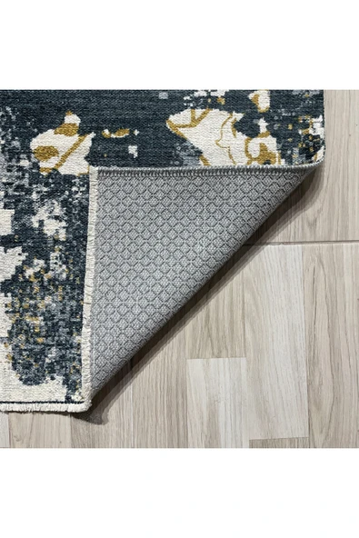 Pastel Home Gri Antrasit Hardal Şönil Halı Kilim Yolluk Saçaklı Kaymaz Yıkanabilir Mutfak Salon Koridor - Resim 3