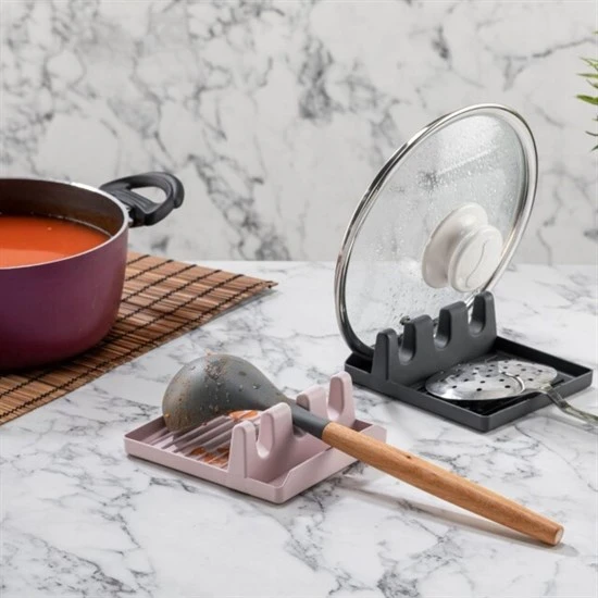 Tencere Kapak Tutuculu Kaşıklıklı Tencere Kapak Standı Pratik Kaşık Kepçe Altlık Düzenleyici (5284) - Resim 2