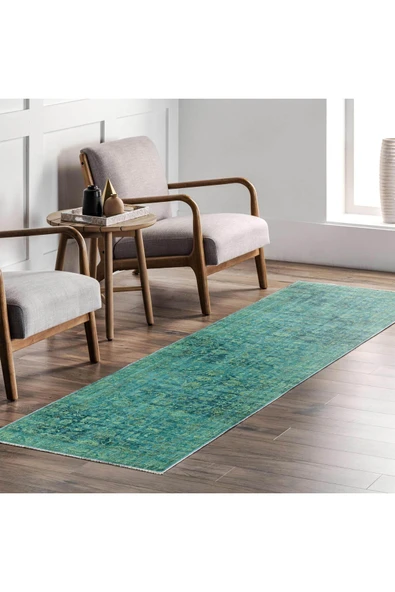Pastel Home Su Yeşili Eskitme Şönil Halı Kilim Yolluk Kaymaz Yıkanabilir Saçaklı Oturma Odası Mutfak Koridor - 6