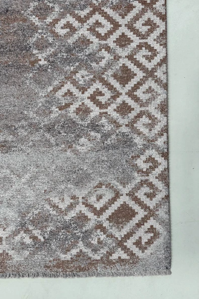 Pastel Home Sarı Gri Tasarım Şönil Halı Kilim Yolluk Kaymaz Yıkanabilir Saçaklı Salon Koridor Mutfak - 3