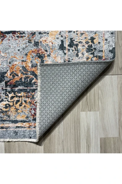 Pastel Home Gri Antrasit Eskitme Halı Yolluk Altın Sarısı, Yıkanabilir, Kaymaz Tabanlı, Kendinden Saçaklı - Resim 9