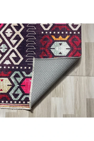Pastel Home Bej Pembe Anadolu Kilim Modeli Şönil Halı Kilim Yolluk Kaymaz Yıkanabilir Salon Koridor Mutfak - 9