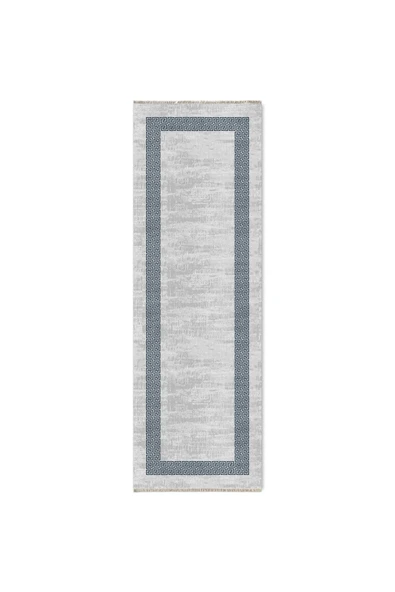 Pastel Home Modern Gri Çerçeveli Gri Şönil Halı Kilim Yolluk Yıkanabilir Kaymaz Salon Mutfak Koridor - Resim 12