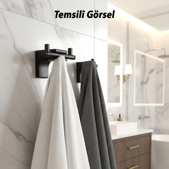 Şık Tasarım Siyah İkili Askılık Vidalı Paslanmaz Metal Duvar Askısı Banyo Mutfak Tuvalet İçin Modern - Resim 4