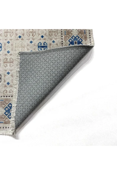 Pastel Home Etnik Bej Şönil Halı Kilim Yolluk Kaymaz Yıkanabilir Salon Mutfak Oturma Odası Koridor Yatak Odası - Resim 3