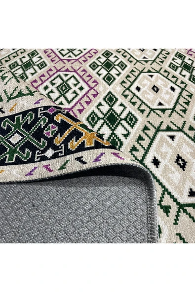 Pastel Home Turuncu Pembe Kahve Etnik Şönil Halı Kilim Yolluk Kaymaz Yıkanabilir Kordidor Mutfak Yatak Odası - 10