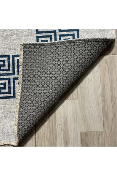Pastel Home Modern Gri Çerçeveli Gri Şönil Halı Kilim Yolluk Yıkanabilir Kaymaz Salon Mutfak Koridor - Resim 9