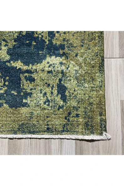 Pastel Home Tasarım vintage şönil halı kilim yolluk zeytin yeşili antrasit siyah yıkanabilir kaymaz taban saçak - 2