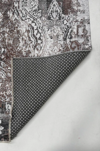 Pastel Home Kahverengi Tasarım Şönil Halı Kilim Yolluk Kaymaz Saçaklı Yıkanabilir Salon Mutfak Koridor - Resim 4