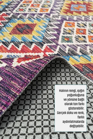 Pastel Home Renkli Anadolu Kilim Şönil Halı Yolluk Yıkanabilir Saçaklı Kaymaz Mutfak Koridor Oturma Yatak Odası - 5