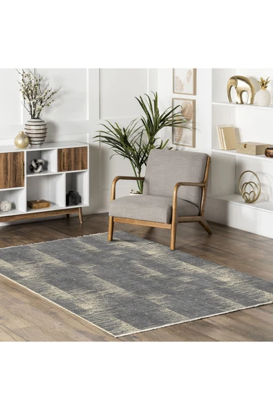 Pastel Home Modern Gri Şönil Halı Kilim Yolluk Kaymaz Yıkanabilir Saçaklı Yatak Odası Koridor Mutfak Salon - 5