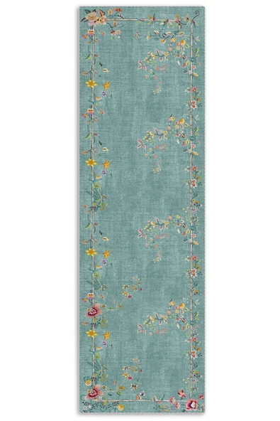 Pastel Home Kaşmir doku yumuşak kaymaz pamuk taban oturma odası salon mutfak koridor çiçekli yeşil halı kilim - Resim 4