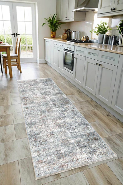 Pastel Home Vintage Mavi Şönil Halı Kilim Yolluk Kaymaz Saçaklı Yıkanabilir Salon Oturma Yatak Odası Mutfak - 7