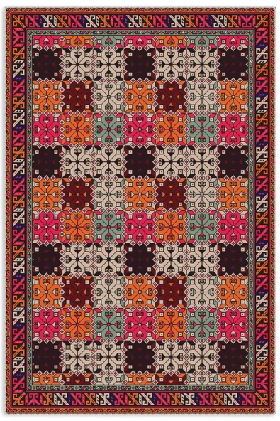 Pastel Home Turuncu Pembe Kahve Etnik Şönil Halı Kilim Yolluk Kaymaz Yıkanabilir Kordidor Mutfak Yatak Odası