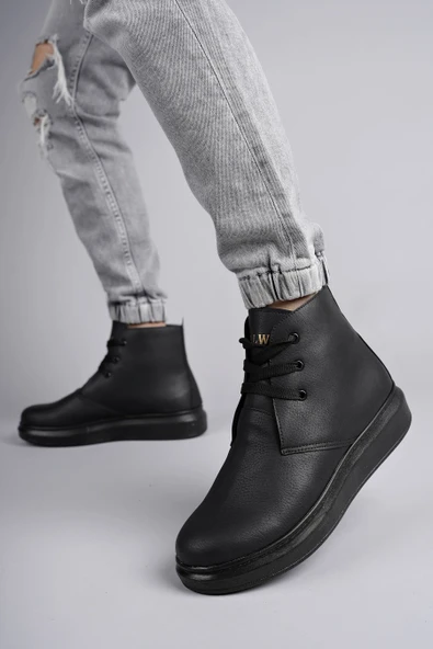 New Matteo Erkek Siyah Deri Günlük Bot - 2