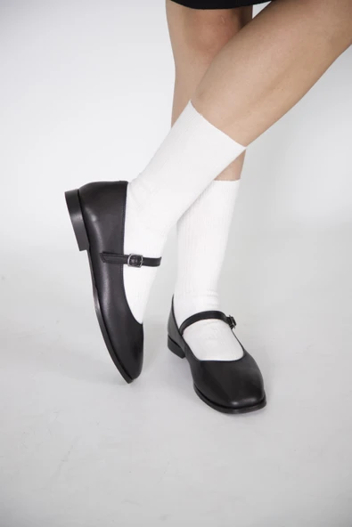 Stato - Siyah Hakiki Deri Kadın Babet Ayakkabı 25-11038 ürün görseli 1