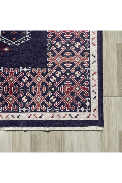 Pastel Home Etnik Gece Mavisi Şönil Halı Kilim Yolluk Kaymaz Yıkanabilir Salon Mutfak Oturma Odası Koridor - Resim 2