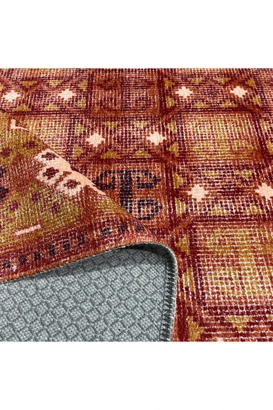 Pastel Home Turuncu Klasik Şönil Halı Kilim Yolluk Kaymaz Yıkanabilir Koridor Mutfak Oturma Odası Çocuk Odası - 4