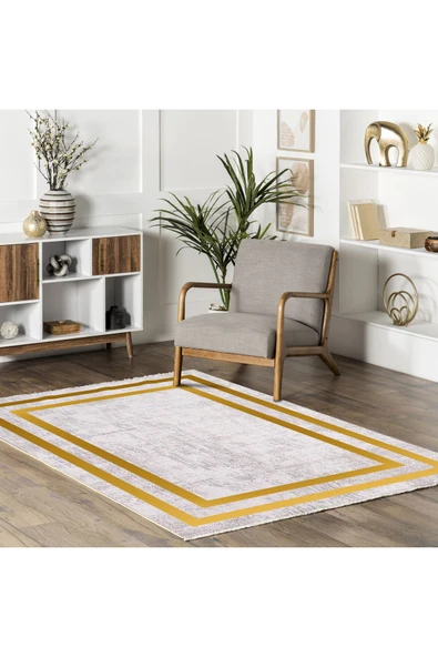 Pastel Home Siyah Çerçeveli Gri Şönil Halı Yolluk Kilim Salon Koridor Mutfak Kaymaz Yıkanabilir - Resim 11