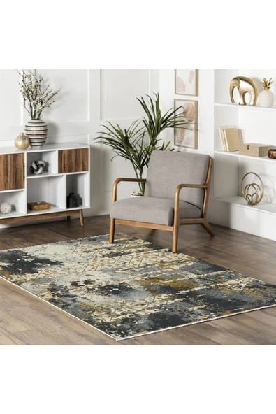 Pastel Home Gri Antrasit Hardal Şönil Halı Kilim Yolluk Saçaklı Kaymaz Yıkanabilir Mutfak Salon Koridor - Resim 5