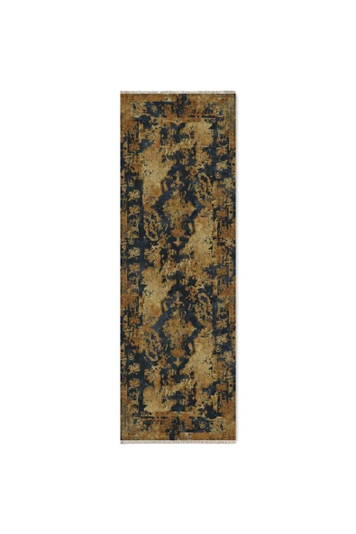 Pastel Home Tasarım vintage şönil halı kilim yolluk zeytin yeşili antrasit siyah yıkanabilir kaymaz taban saçak - 12