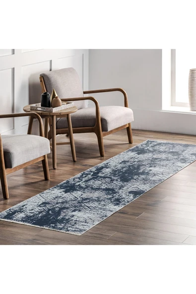 Pastel Home Abstract Mavi Şönil Halı Kilim Kaymaz Yıkanabilir Saçaklı Salon Oturma Odası Mutfa Koridor - 7