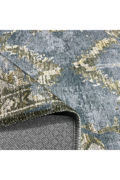 Pastel Home Antrasit Eskitme Desenli Şönil Halı Kilim Yolluk Kaymaz Taban Yıkanabilir Kendinden Saçaklı - 4