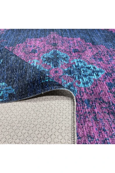 Pastel Home Modern Vintage Fuşya Lacivert Şönil Halı Kilim Yolluk Kaymaz Pamuk Taban Yıkanabilir Saçaklı - Resim 4