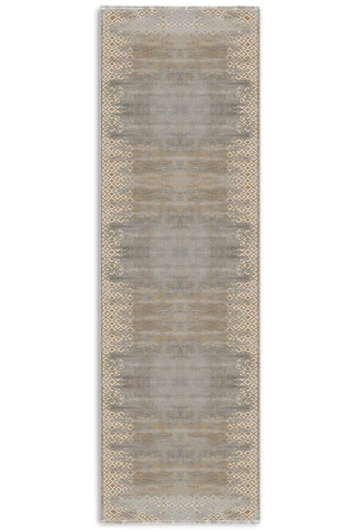 Pastel Home Sarı Gri Tasarım Şönil Halı Kilim Yolluk Kaymaz Yıkanabilir Saçaklı Salon Koridor Mutfak - 6