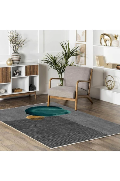 Pastel Home Gri Yeşil Modern Şönil Halı Kilim Yolluk Kaymaz Yıkanabilir Yatak Oturma Odası Mutfak Koridor - 5
