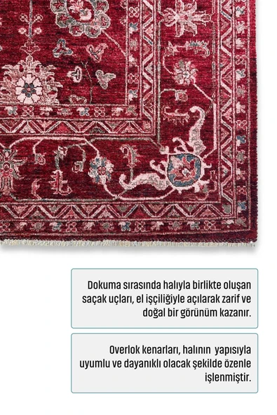 Pastel Home Tasarım Bordo Kırmızı Türkmen Klasik Şönil Halı Kilim Yolluk Kaymaz Yıkanabilir Salon Mutfak Koridor - 3