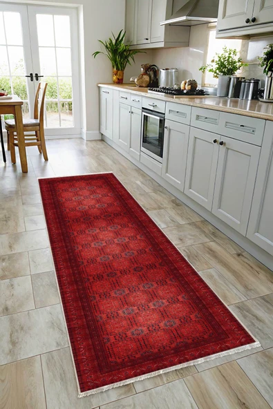 Pastel Home Tasarım Bordo Kırmızı Afgan Türkmen Şönil Halı Kilim Yolluk Kaymaz Yıkanabilir Salon Mutfak Koridor - Resim 7