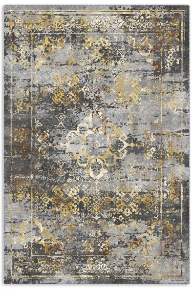 Pastel Home Gri Antrasit Eskitme Halı Yolluk Altın Sarısı, Yıkanabilir, Kaymaz Tabanlı, Kendinden Saçaklı ürün görseli 1